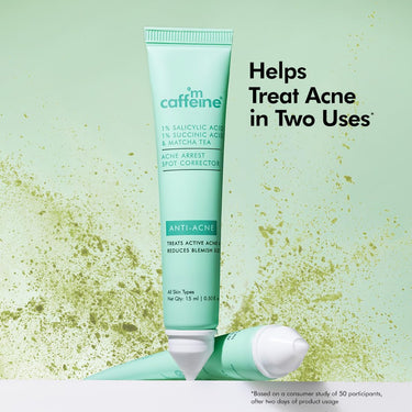 mCaffeine 1% Salicylic Acid Acne Arrest Spot Corrector with 1% Succinic Acid & Matcha Tea | Anti Acne Gel for Active Acne & Acne Scars | Reduces Acne Size & Redness | Soothing & Non-Drying for both Women and Men - 15 ml